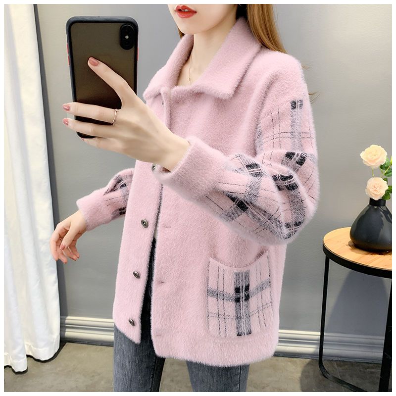 New Style Mink Cashmere Cardigan Sweater Jacket for Women with Loose Fit