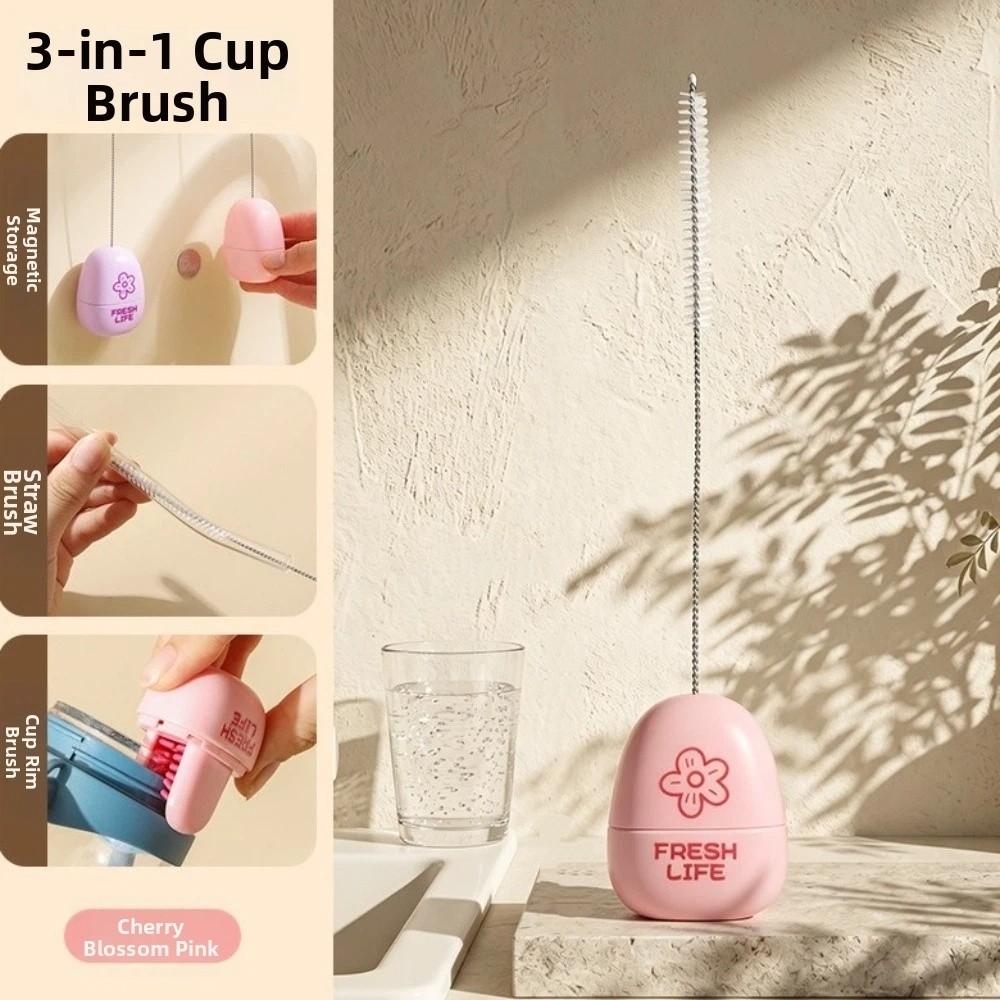 Flower Pattern 2-in-1 Straw Brush Magnetic Cup Lid Brush Cup Cap Brush Household Cleaning