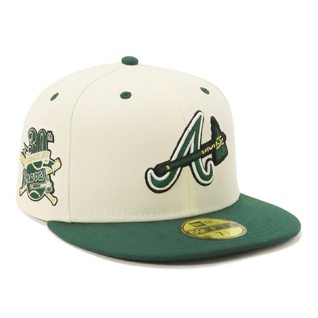 New Era 59FIFTY Cap MLB Atlanta Braves ATL Green White Side Patch ONSPOTZ Exclusive and Gokyu Fifty 5950 Side Patch Straight Flat Visor Fashion Trends
