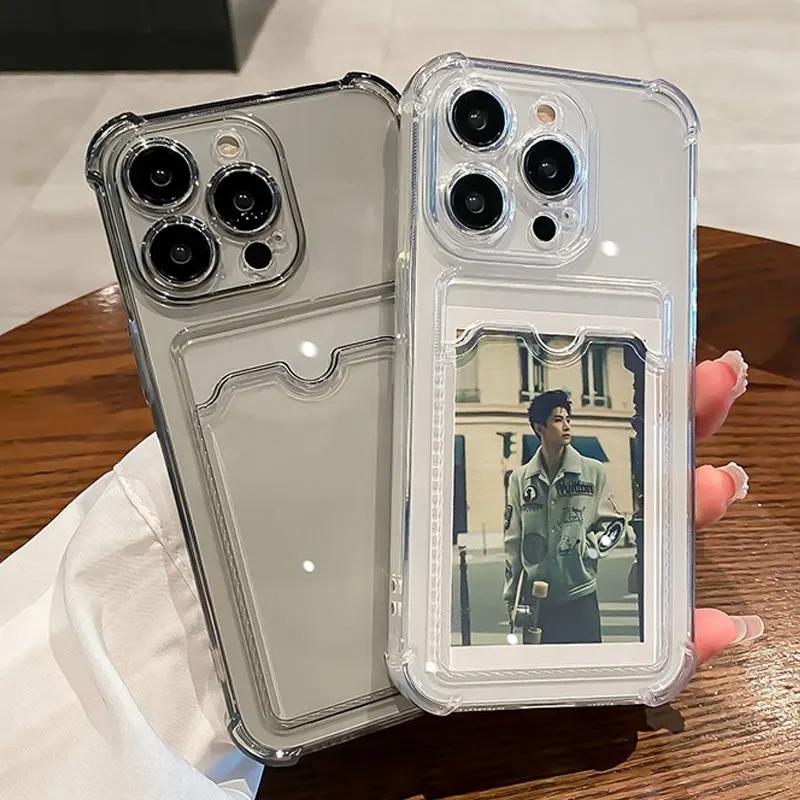 Прозрачный кошелек для карт, карман-держатель, чехол для iPhone 16 15 14 13 12 11 Pro Max Mini X XR 7 8 Plus, прозрачный, противоударный, мягкая крышка
