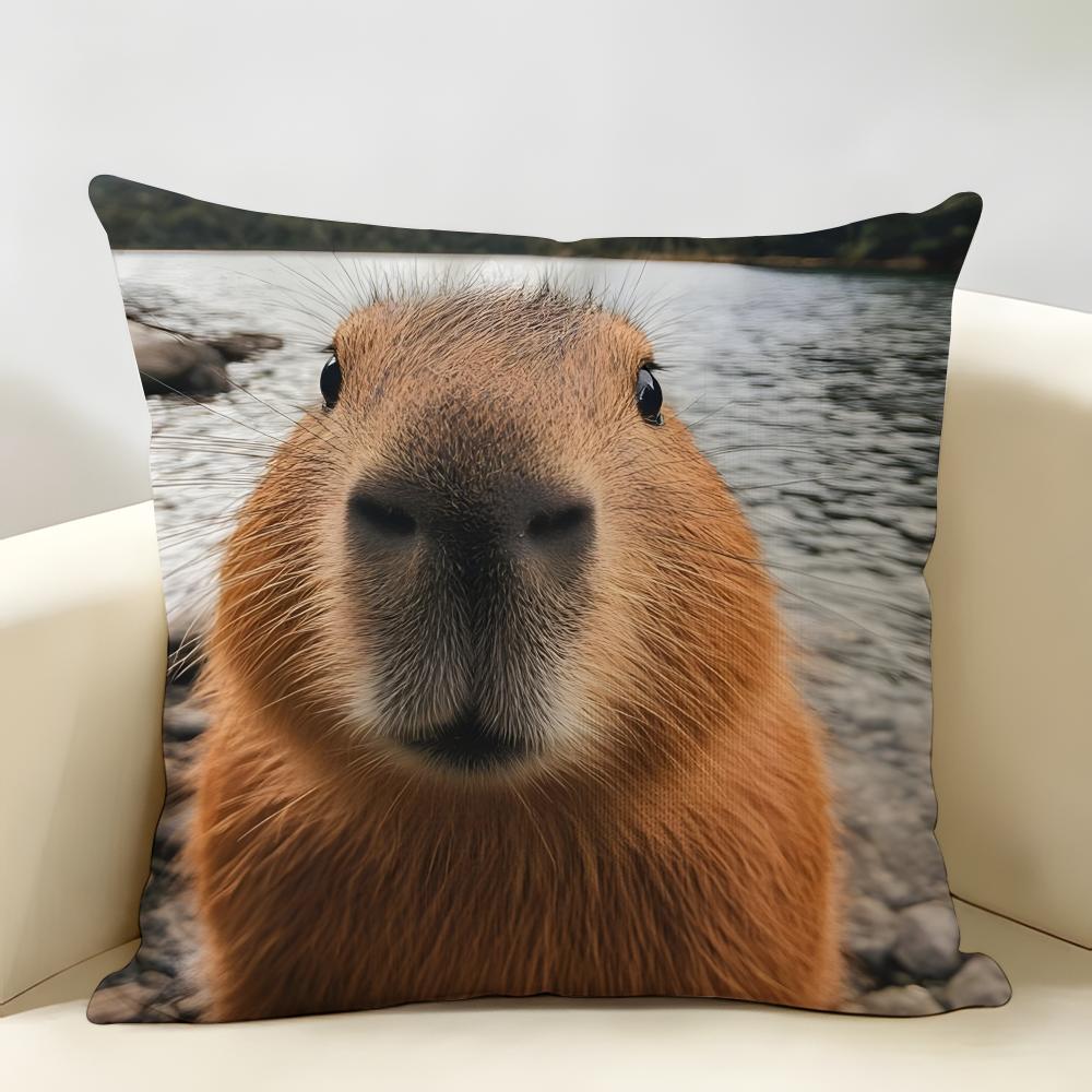 Cute Anime Capybara Cushion Cover Natural Linen Organic Fabric Double-Sided Printing Breathable Perfect For Home Decor
