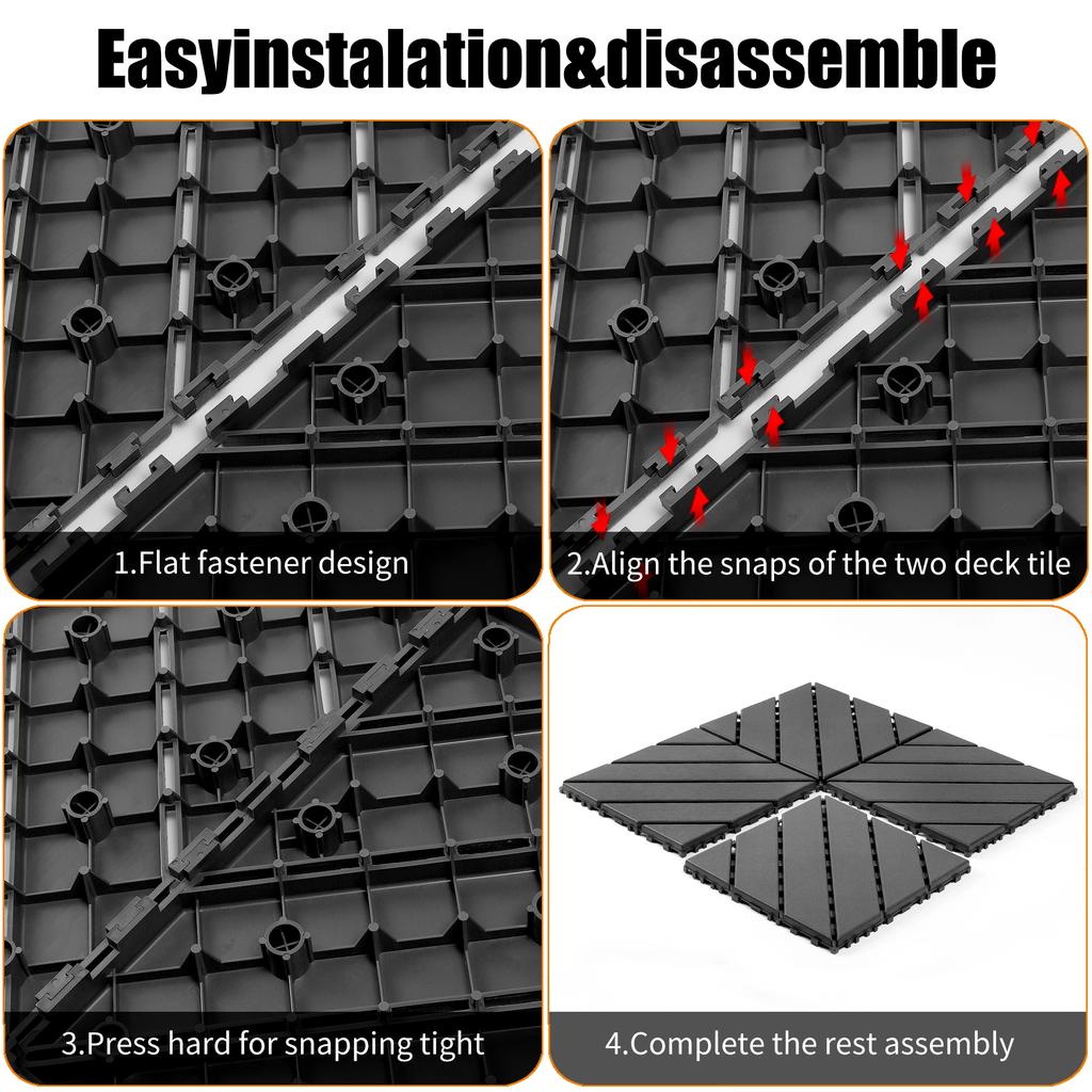 Plastic Interlocking Deck Tiles,44Pack,12"x12" Square Waterproof Outdoor All Weather Use, Outdoor and Indoor Poolside Balcony Backyard, Dark Grey