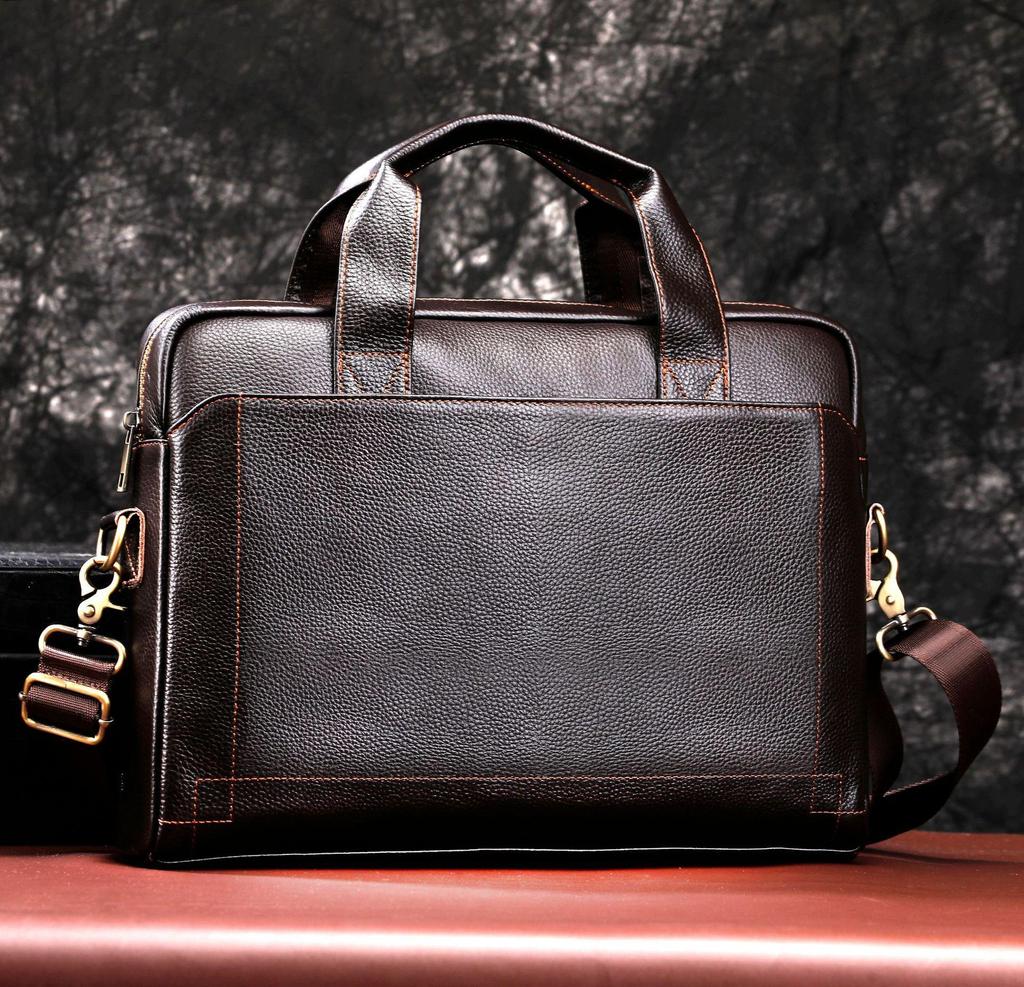 Genuine Top-Grain Cowhide Men's Briefcase, 15.6" Laptop Bag, Business Handbag Crossbody Shoulder Bag