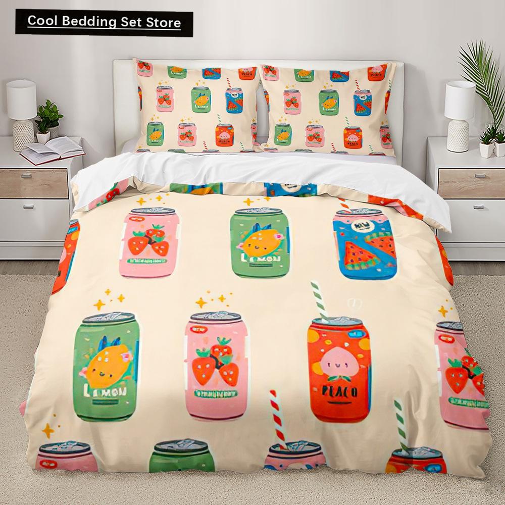 Cartoon Fruit King Queen Duvet Cover Summer Tropical Fruit Bedding Set for Boy Girl Banana Pear Red 2/3pcs Polyester Quilt Cover