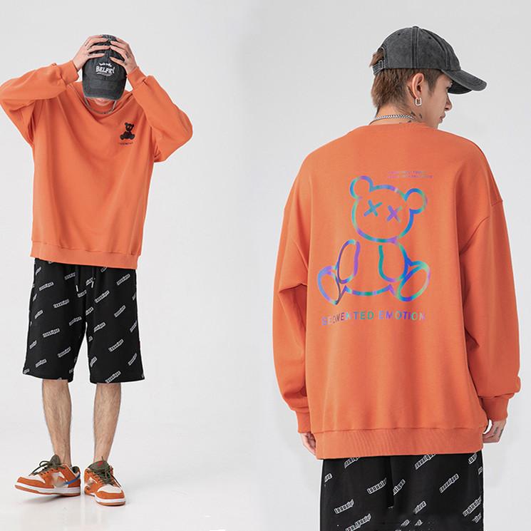 Новый свитер, японская мужская одежда, осенне-зимний новый модный брендовый свитер, мужской светоотражающий топ с красочным принтом медведя