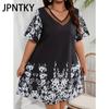 JPNTKY Women's Fashion Summer Spring Floral Print Short Sleeve V-Neck Casual Dresses