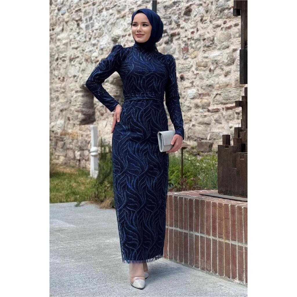 Женское серое вечернее платье с рисунком T 0411