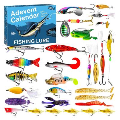 24 шт./набор Рождественский календарь ожидания рыболовных приманок Искусственная мягкая жесткая приманка Аксессуары Коробка-календарь обратного отсчета Подарок на праздник для любителей рыбалки