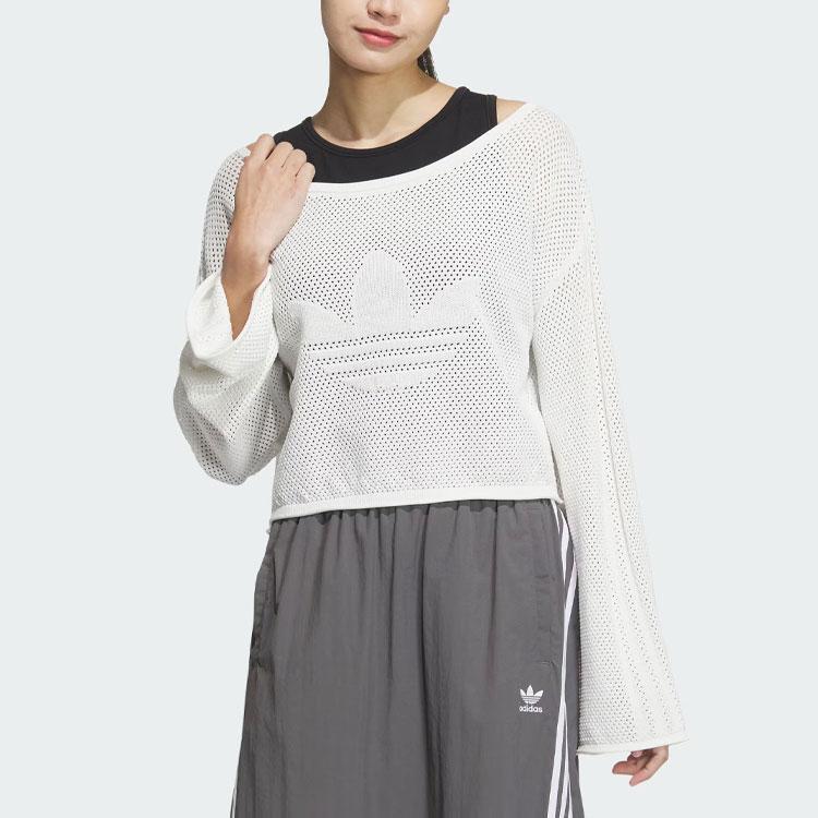 adidas Прозрачный вязаный топ с длинными рукавами Originals, белые топы JI7043