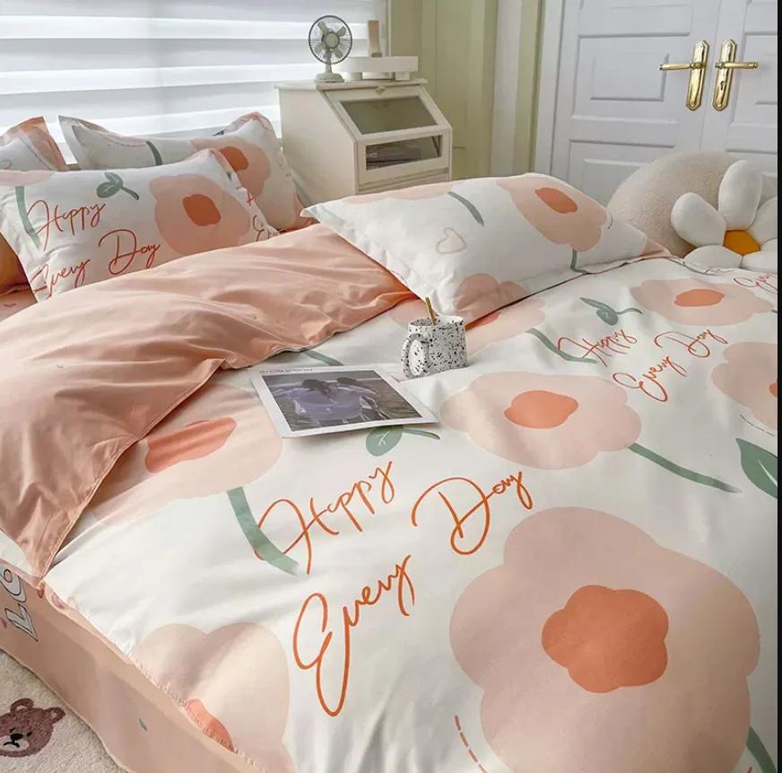Flower Bedding Sets Skin Friendly Duvet Cover + Flat Sheet +2pc Pillowcase Spring King Queen Twin Single Full Size Bed Linen B91