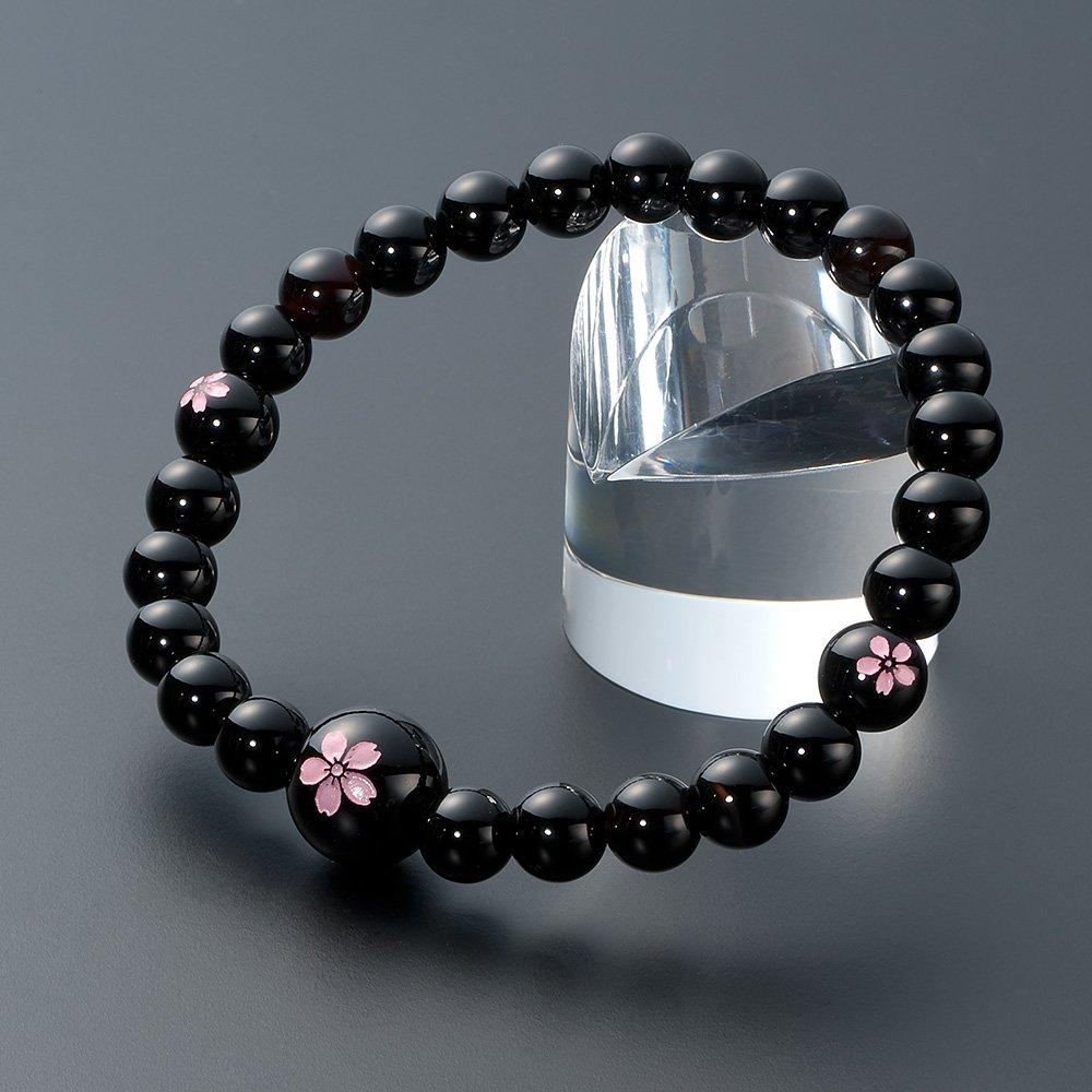 Buddhist altar shop Takita Shoten Specially Selected Bracelet Prayer Beads Natural Stone Bracelet Black Onyx Cherry Blossom Carving 7mm Beads Inner