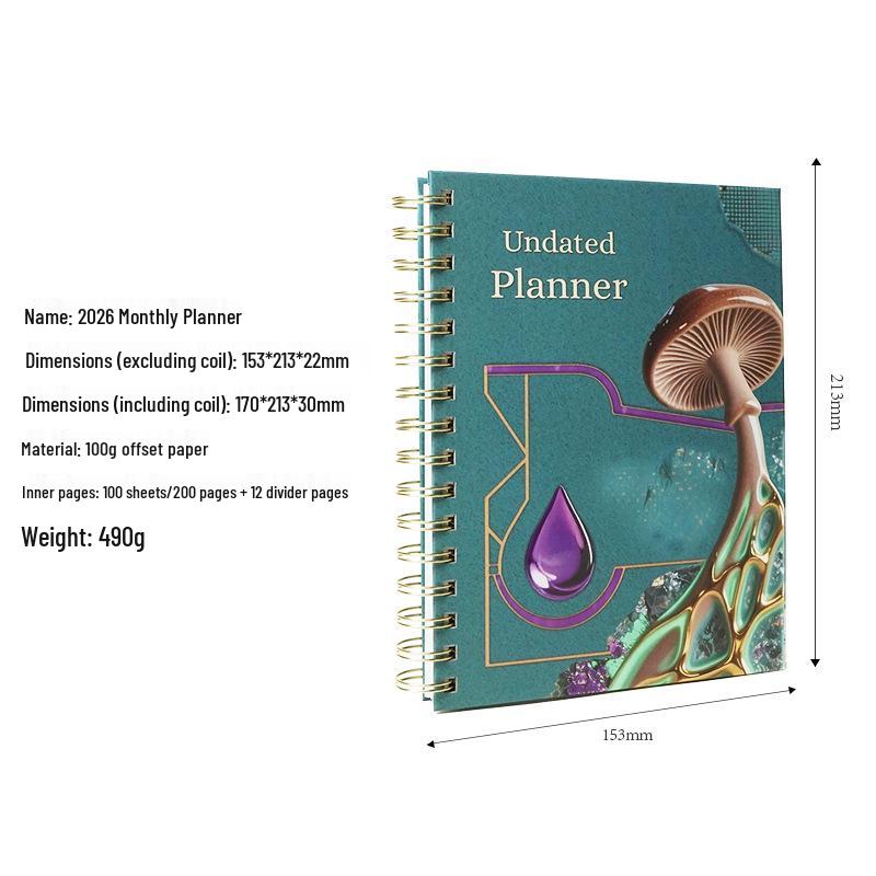 2026 A5 Spiral-Bound Hardcover Planner with Dividers & Full-Color English Calendar