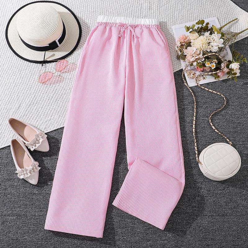 Одежда для девочек 8-12 лет, популярные повседневные полосатые брюки, широкие брюки для детей