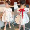 Летнее платье в горошек для маленьких девочек, бальное платье с короткими рукавами и рюшами, плиссированное платье с круглым вырезом сзади, плиссированное платье на шнуровке, детская одежда, От 3 до 8 лет