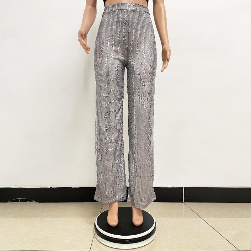 Women's New High Grade Solid Color Pendant Sequin Casual Wide Leg Pants