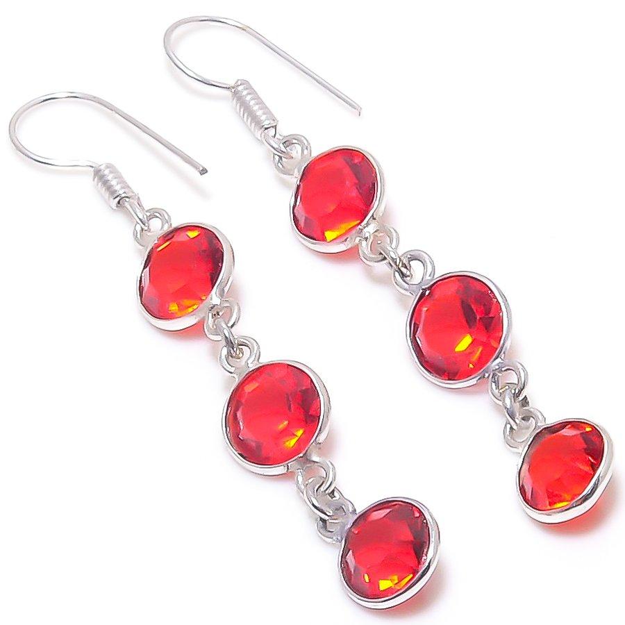 Natural Mozambique Garnet Gemstone 925 Sterling Silver Earring 2.29" Y3T18