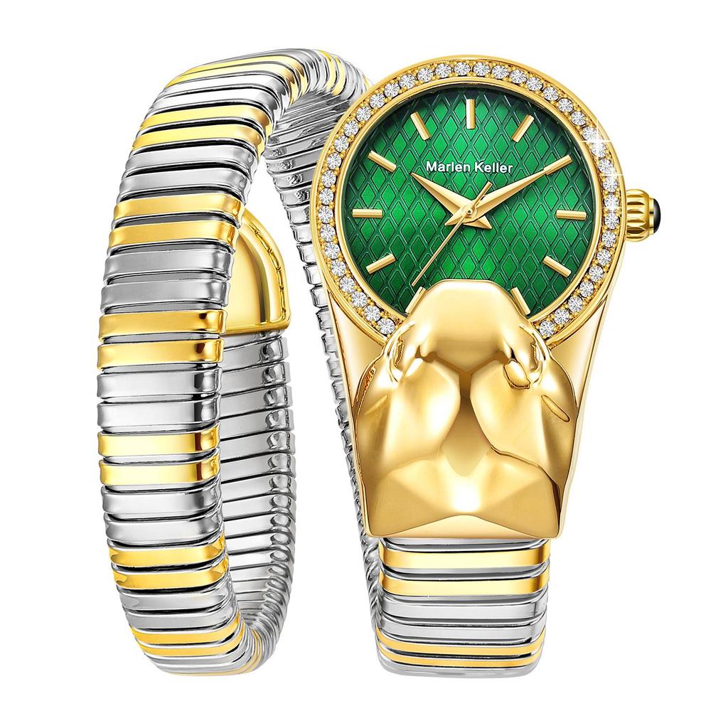 Marenkeller 2025 Women's Quartz Snake Watch with Diamond Set and IP Plating Design.