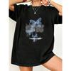 Oversized T-Shirt Black Butterfly And Text Graphic Print Casual Streetwear For Women
