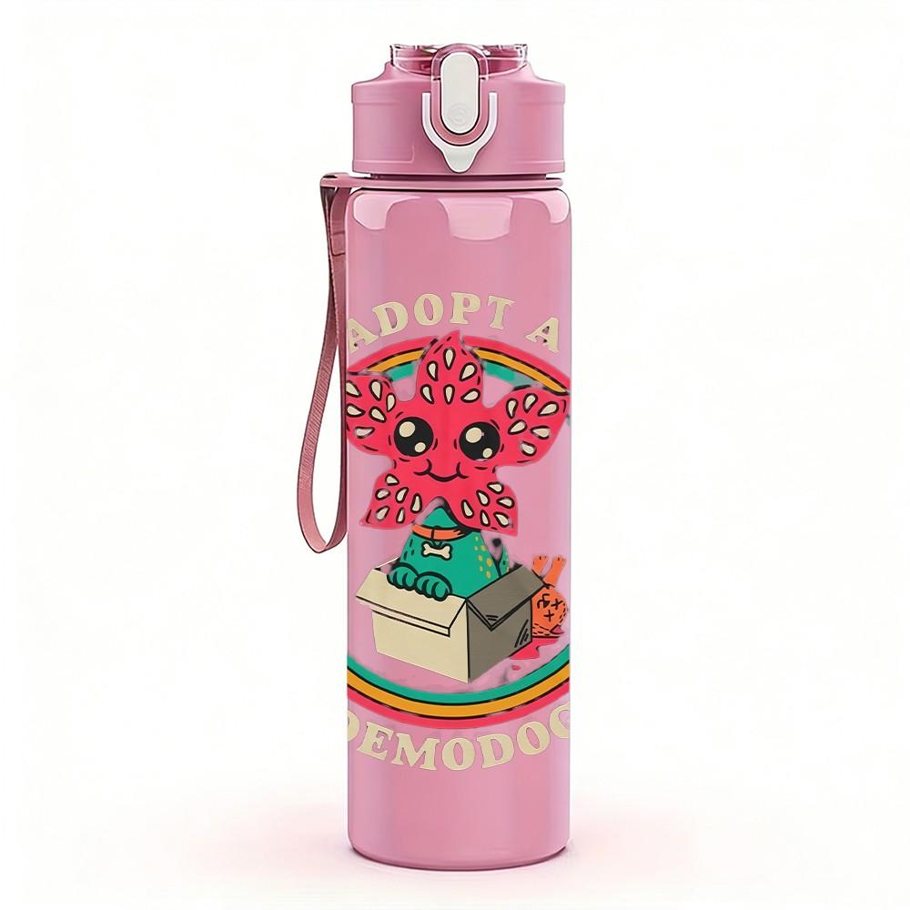 1PC Happy Flower Circular Badge Print 750ml Color Plastic Sports Water Bottle Leakproof Flip Straw Lid Suitable for Sports Office Home Use