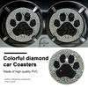 1 Pair Bling Rhinestones Decor Car Cup Holder Coaster Cute Paw Heart Pattern Auto Cup Coaster Car Accessories