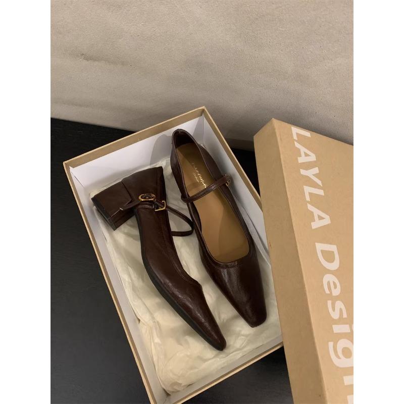 Туфли Мэри Джейн на высоком каблуке с острым носком и неглубоким носком, весенние туфли на толстом каблуке, французские туфли с юбкой, темпераментные туфли, женская обувь