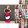 Stunning Color-blocking Blue And Red Striped Maxi Dress For Women And Kids