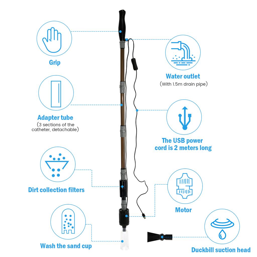 10W 6 In 1 USB Aquarium Water Change Pump Gravel Cleaning Tool Electric Vacuum Filter Pump for Fish Tank Wash Sand Changing New
