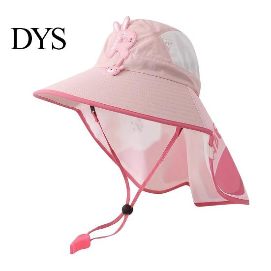 Kids Foldable Camping Hat Summer Sun for Boys Girls, Breathable Mesh Wide Brim Cap with Neck Accessories Flap, Adjustable Strap & Whistle, UV