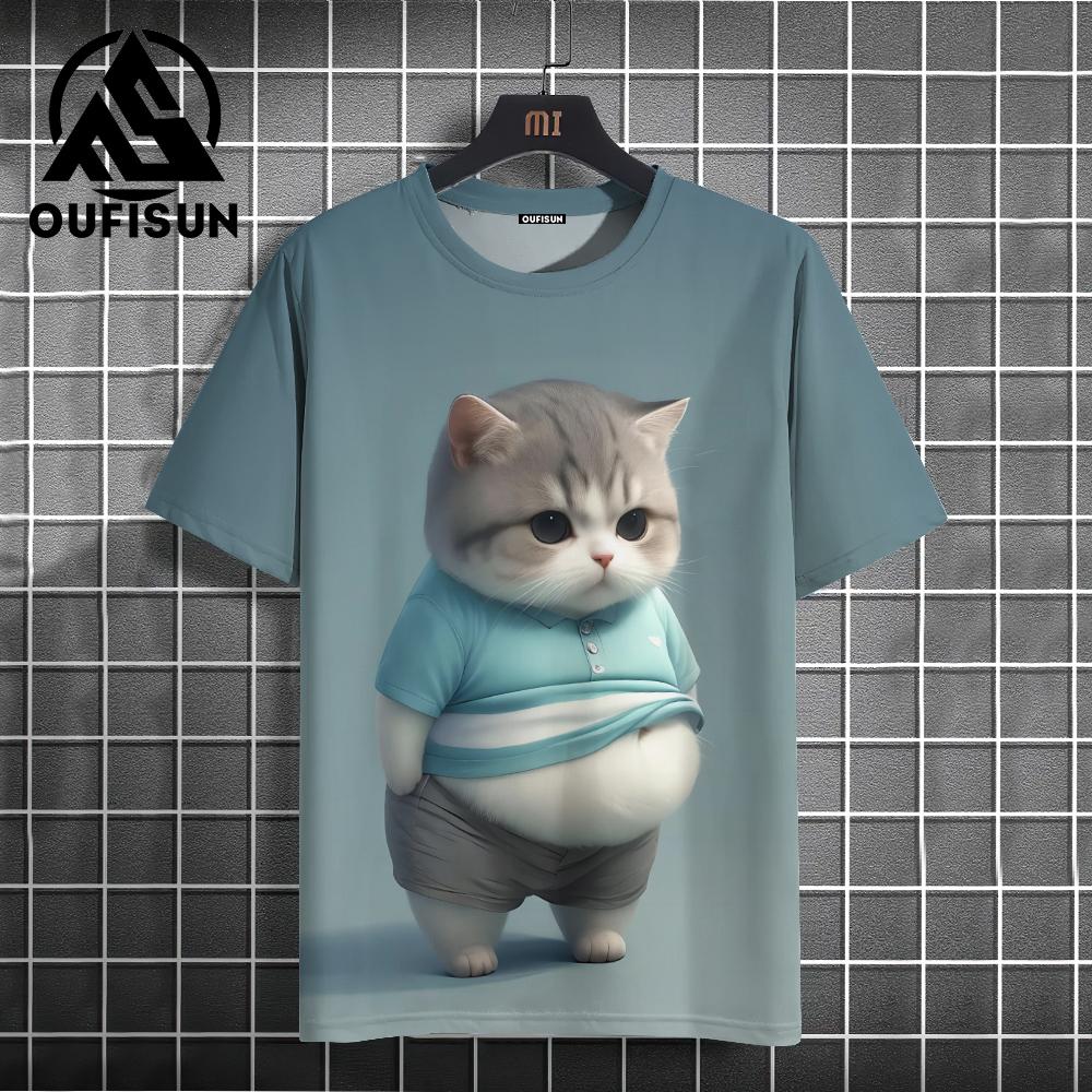 Oversized Women Summer T-Shirt O-Neck Short Sleeve Tops 3d Cute Animals Cat Printed Clothing Loose Pullover T Shirts Streetwear
