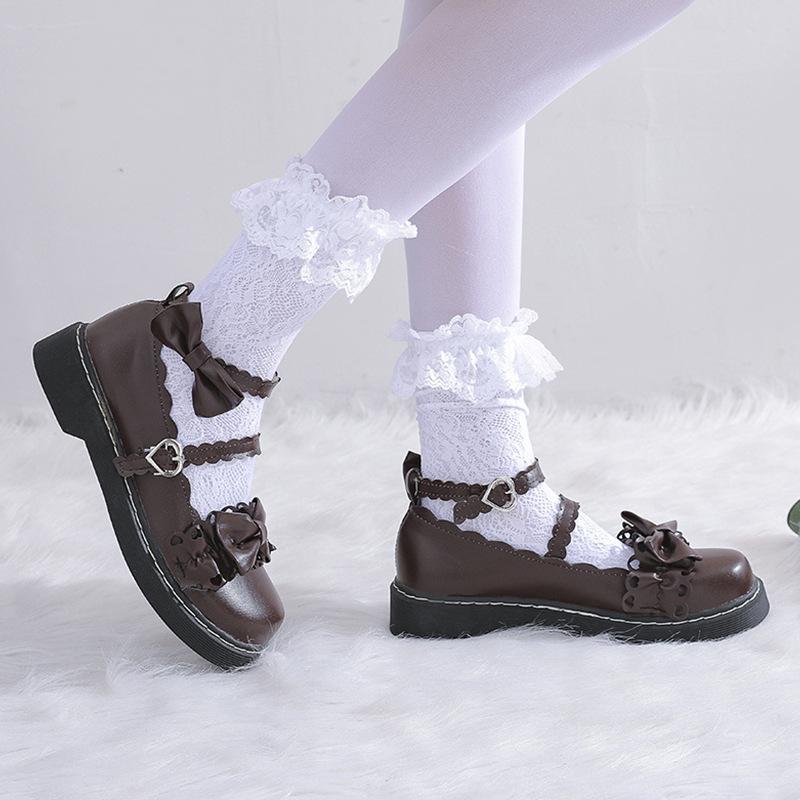 Туфли в стиле Лолиты, женская обувь, удобная обувь на низком каблуке с круглым носком и бантом, японские кроссовки, винтажная обувь на платформе, Harajuku