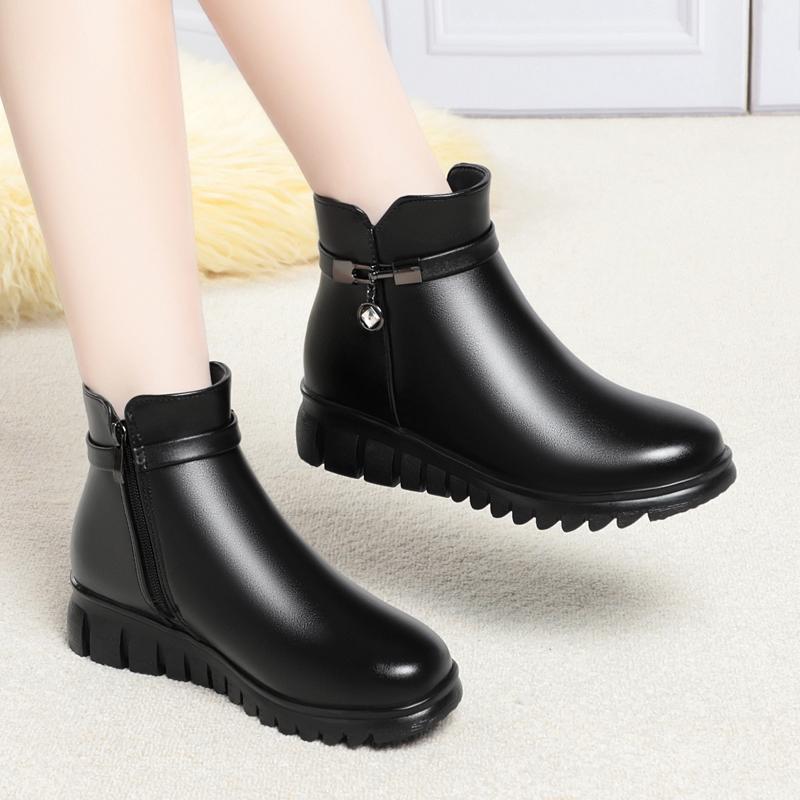 Женские зимние ботинки, зимние теплые женские ботильоны на танкетке, нескользящая обувь большого размера, ботинки