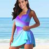 Women's Shoulder Strap Swimsuit Charm Purple Print Bikini Tankini Swimsuit