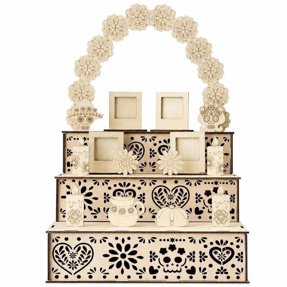 DIY Mexican Dead Shadow Box Skulls Candles Memorial Display Box Home Decor