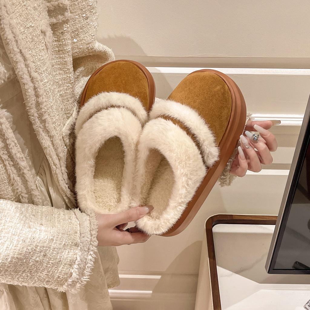 Fur Slippers For Women Winter Fluffy Fashion Warm Thick Sole Plush Cozy Slides For Home Indoor Platform Shoes