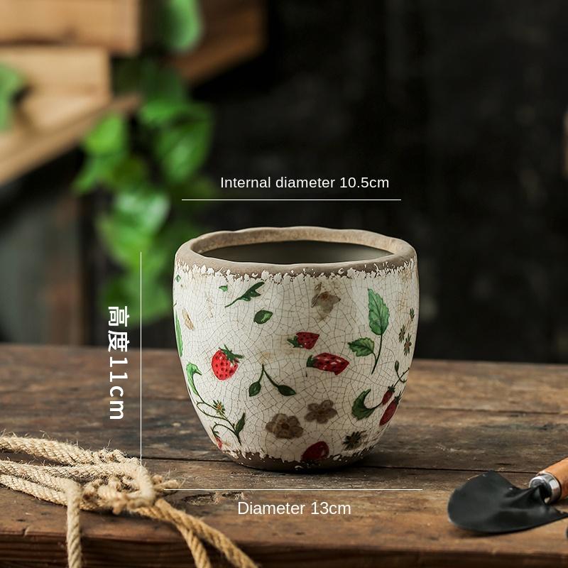 Vase Vintage Ceramic Desktop DecorationOutdoor Garden Special Flower Pot Home Indoor Breathable Creative PastoralStyle HighSense