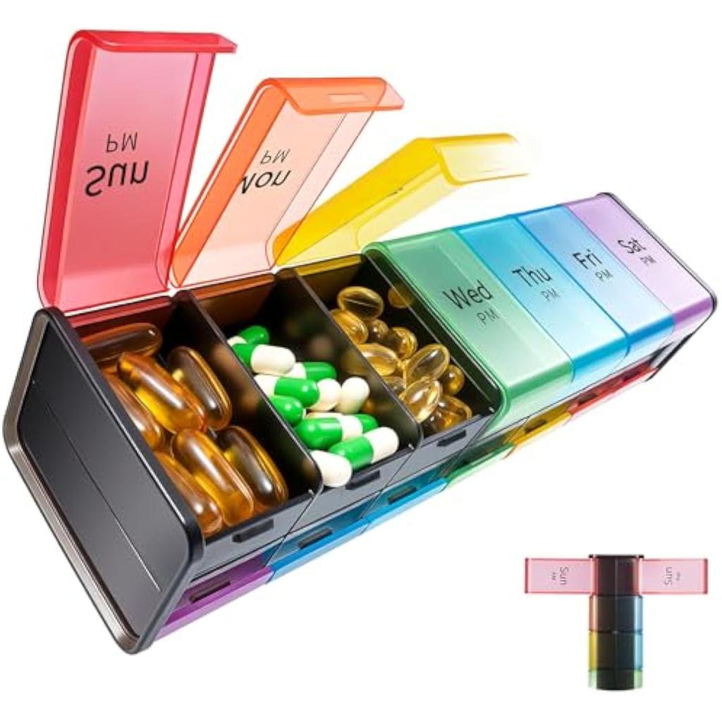 Ultimate Weekly Pill Organizer XXL 7-Day AM/PM Case with Jumbo Compartments BPA-Free Medicine Case for Fish Oils & Vitamins