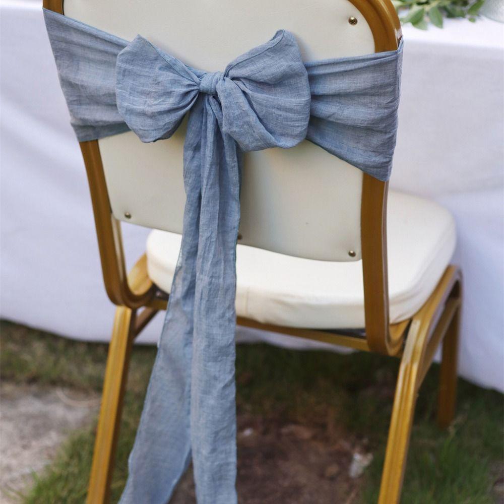 2Pcs Designed Decor Rustic Chair Sashes Cheesecloth Tulle Overlock Chair Ties Non-slip 11 Colors Chair Cover Wedding Decoration