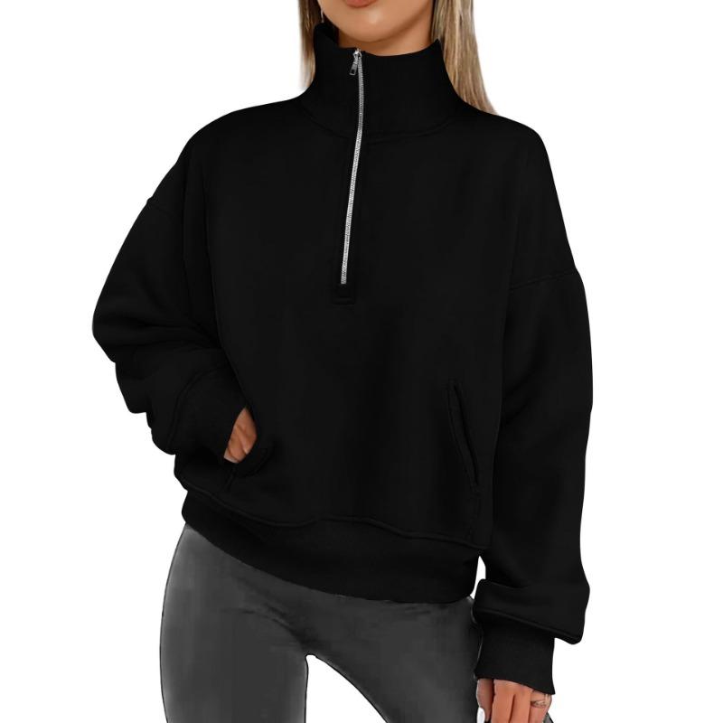 Осенне-зимний женский свитер с двумя карманами на молнии до середины бедра