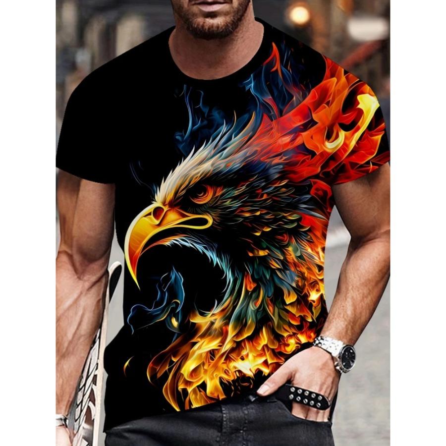 Colorful Cool Eagle Pattern T Shirt For Men Flame 3D Printed Tees Summer Street Short Sleeve Round Neck Tops Loose T-Shirts
