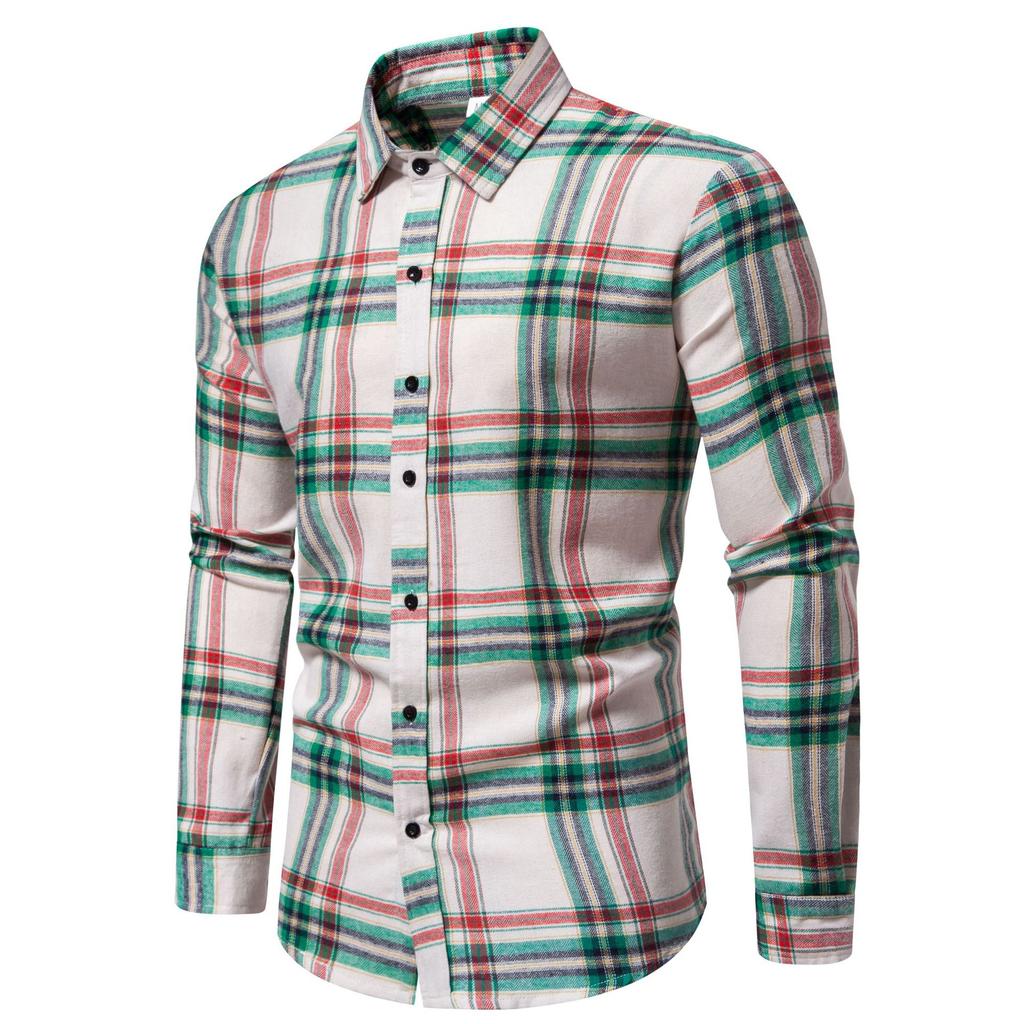 Men's Classic Retro Plaid Shirts Long Sleeve Shirt Jacket Casual Business Plaid Shirt for Men Lightweight Work Lapel Shirts