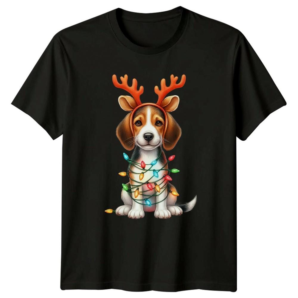 Beagle Puppy Christmas Lights Dog Animals Unisexs TShirt Unisexs Tee Festive