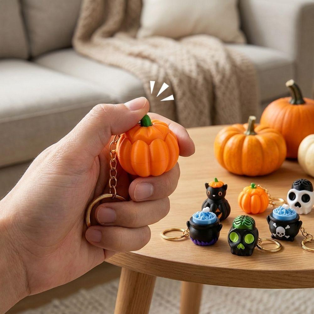 Gothic Style Halloween Pumpkin Clicker Keychain Mini Button Fidget Pocket Keyring Home Decor