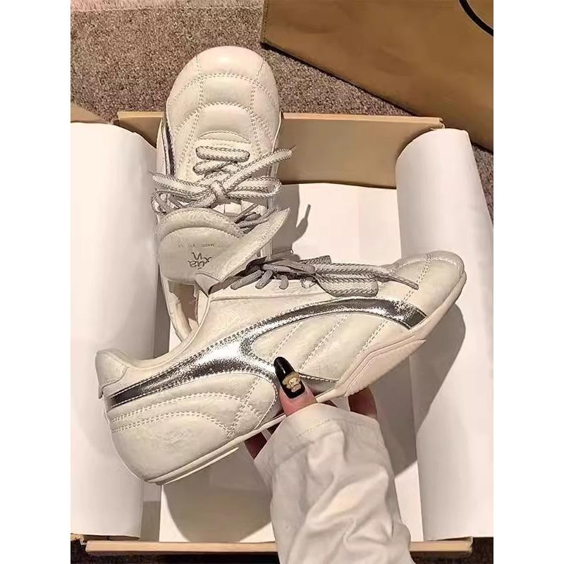 Soft Leather German Training Shoes Women's 2025 New Spring Women's Shoes Retro Flat-soled Forrest Gump Shoes Flip-top Casual Sports Little White Shoes