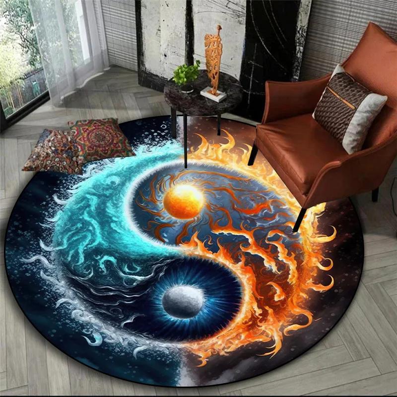 3D printed animal tiger dragon lion tree of life circular carpet computer chair floor mat