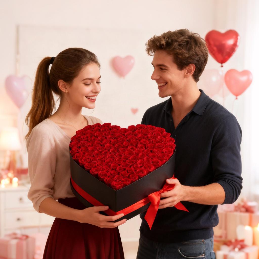 VEVOR Forever Flowers, 100 Preserved Roses in a Heart Shape Box, Eternal Flowers Immortal Bouquet Birthday Present for Women Her Wife Mothers