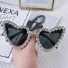 Uv400 Women'S Heart Style Diamond Studded Sunglasses Classic Uv Resistant Outdoor Glasses Solid Color Sunscreen Sunglasses