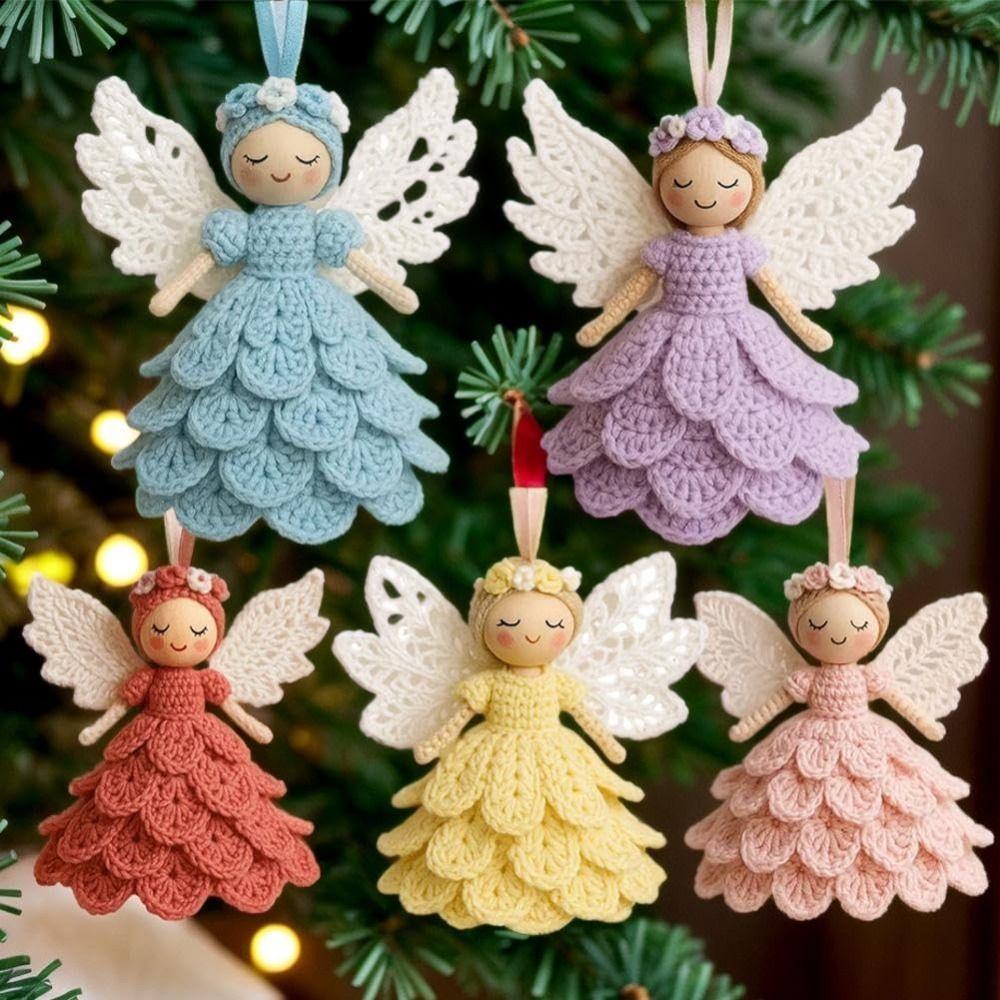 DIY Kit Crochet Angel Ornament Kit Handmade Yarn Craft Set for Christmas Tree Decoration