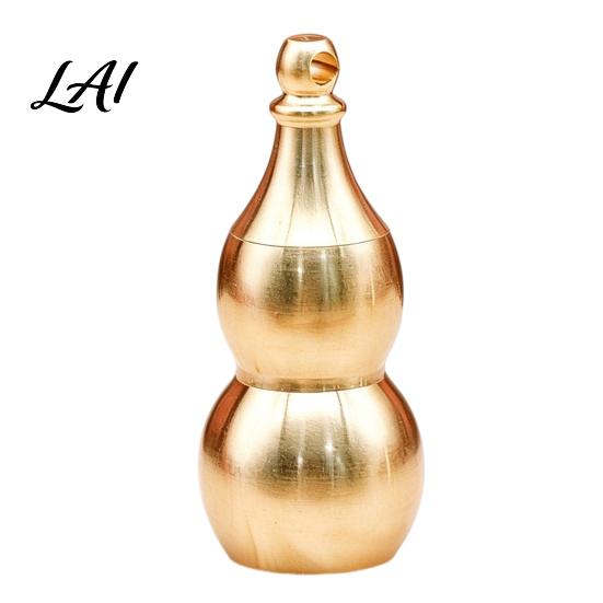 Decorative Gourd Ornament Brass Keychain Feng Shui Luck Charm Portable Pill Box for Travel Airtight Fob Waterproof Metal Medicine Container,