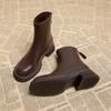 Soft Leather Boots Women's Autumn and Winter 2025 New Short Boots Women's French Thick Heel Small Ankle Boots Nice Super Fire Thin Boots