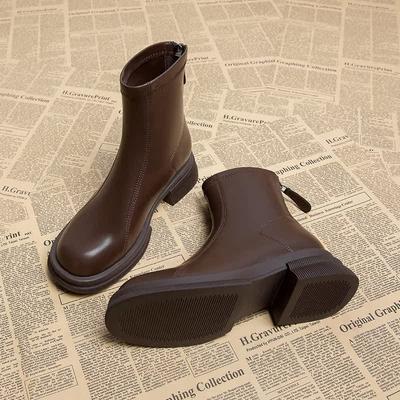 Ботильоны из мягкой кожи женские осень-зима 2025 новые короткие ботильоны женские французский толстый каблук маленькие ботильоны до щиколотки красивые супер огонь тонкие ботильоны